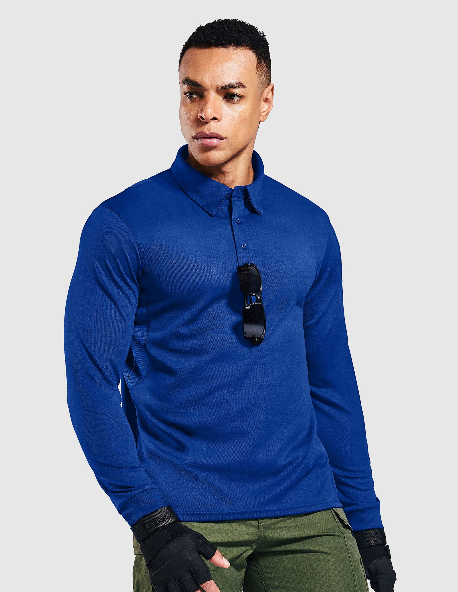 MIER Men’s Outdoor Tactical Long Sleeve Polo Shirts  Men Polo Classic Blue / S