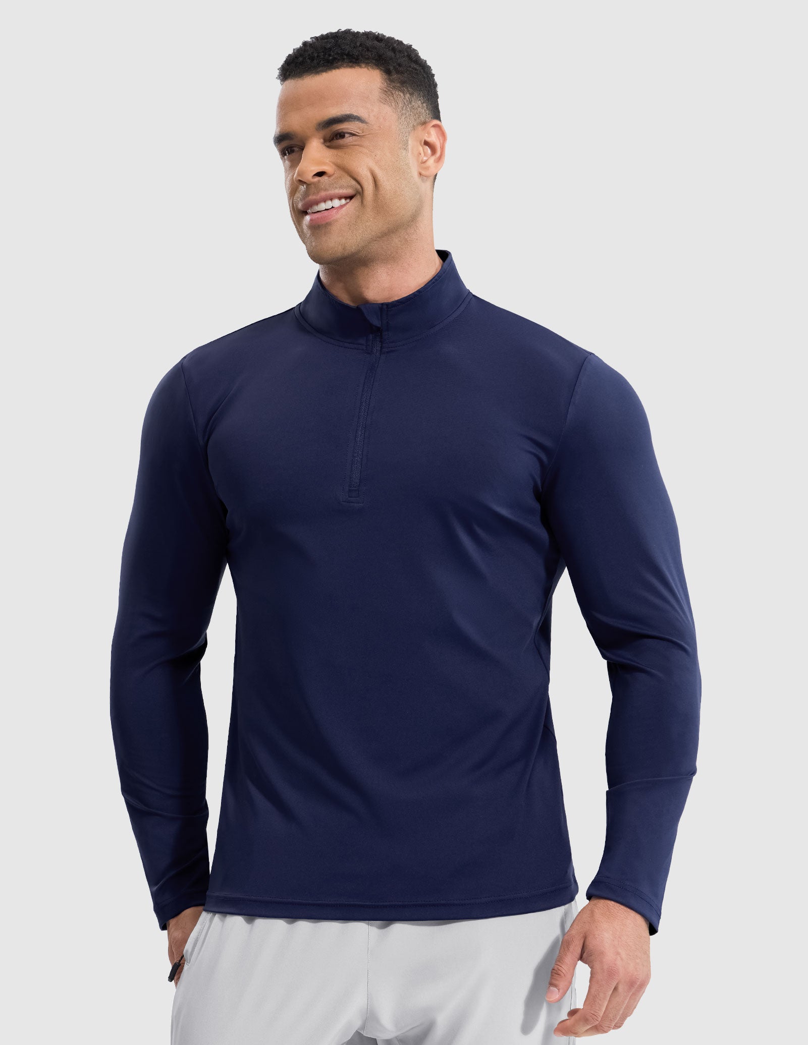 MIER Men’s Quarter Zip Running Long Sleeve, Quick Dry and Reflective Men's Shirt Navy / S