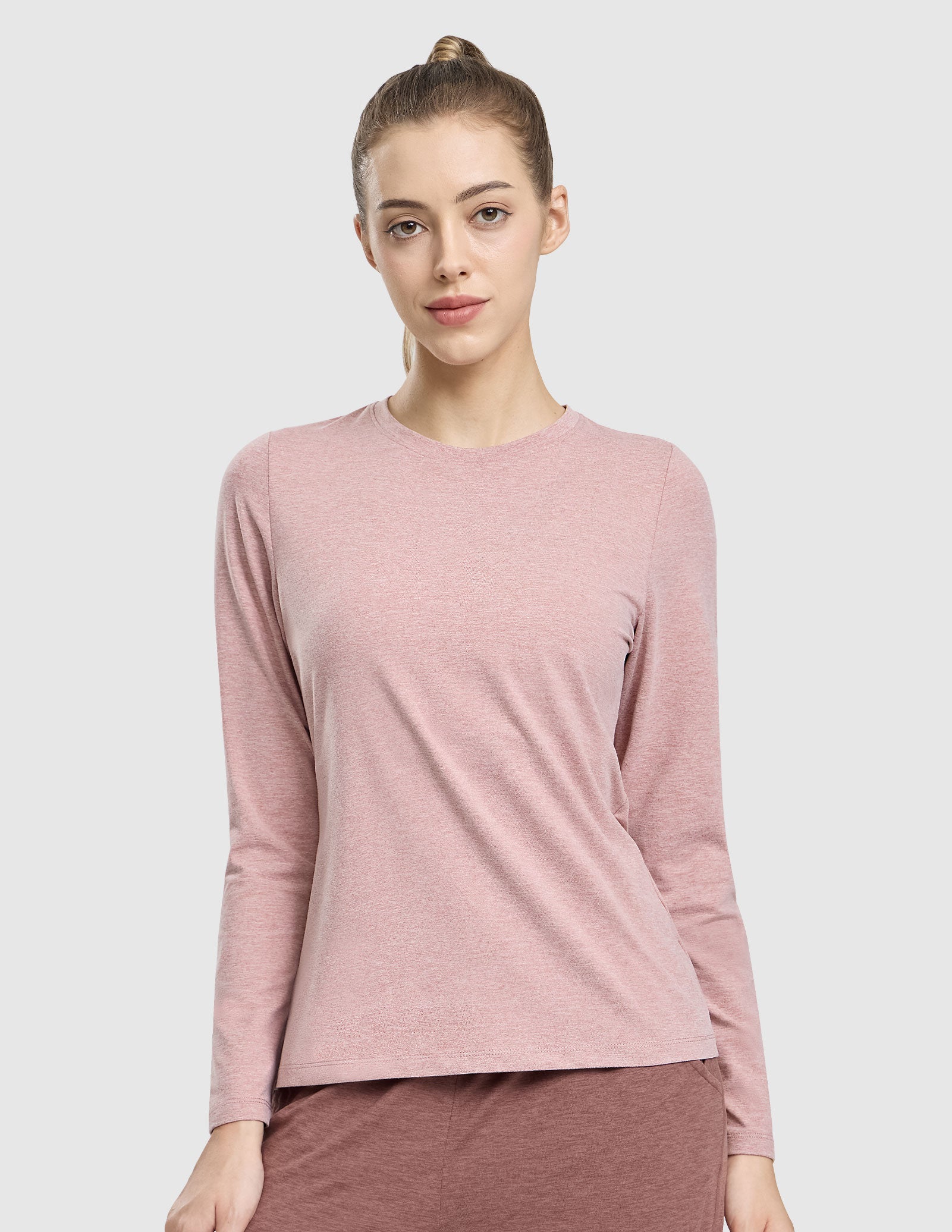 MIER Women’s Buttery Soft Long Sleeve Dry Fit Active T-Shirt Women Active Shirt Heather Pink / S