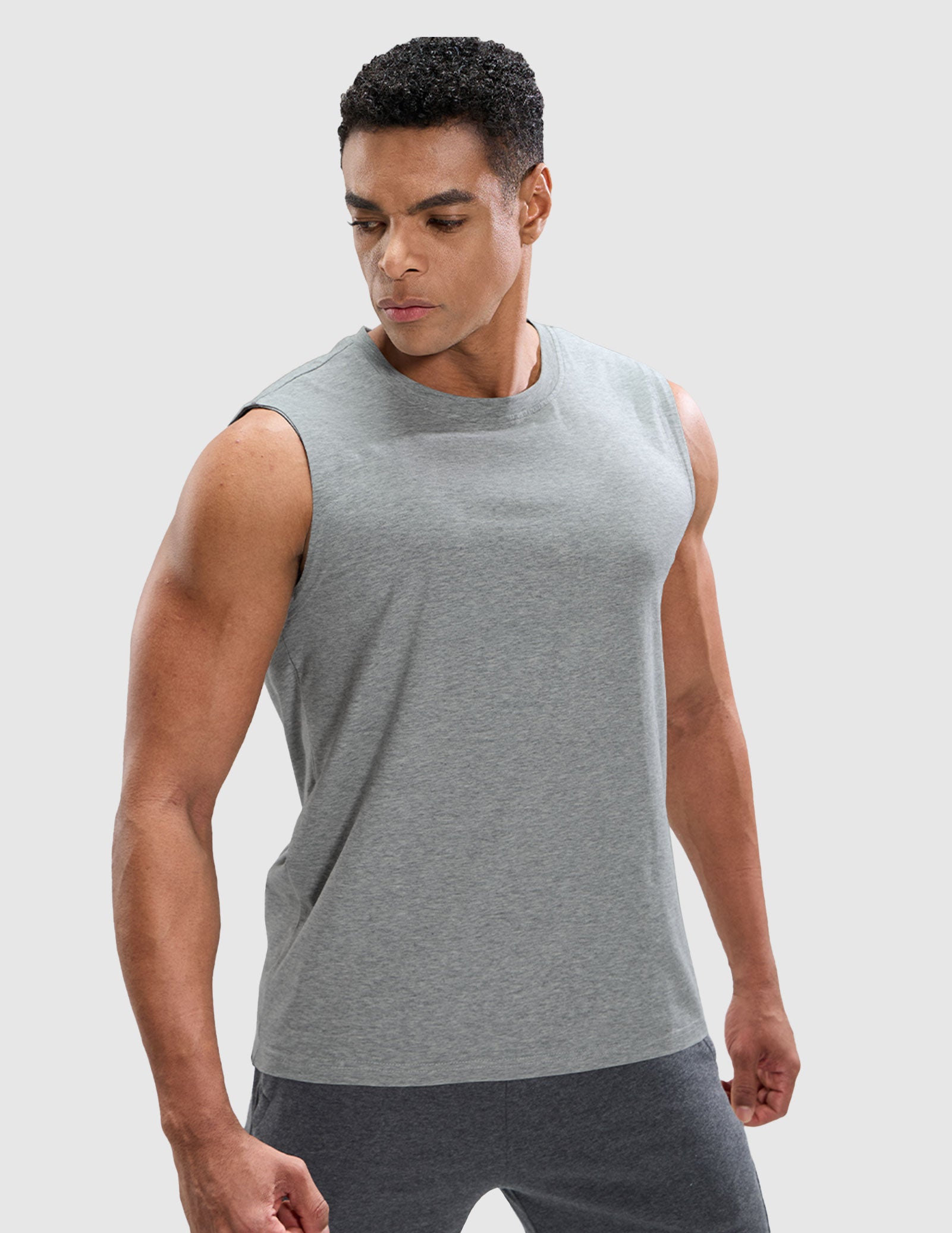 MIER Cotton Blend Running Tank for Men Stretchable and Moisture Wicking Men's Tank Top Heather Light Grey / S