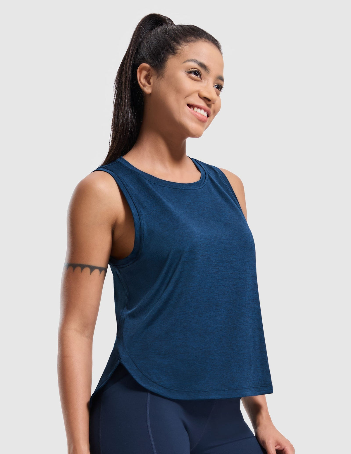 MIER Athletic Running Tank with Side Slits Breathable and Durable Women Tank Top Heather Dark Blue / XS