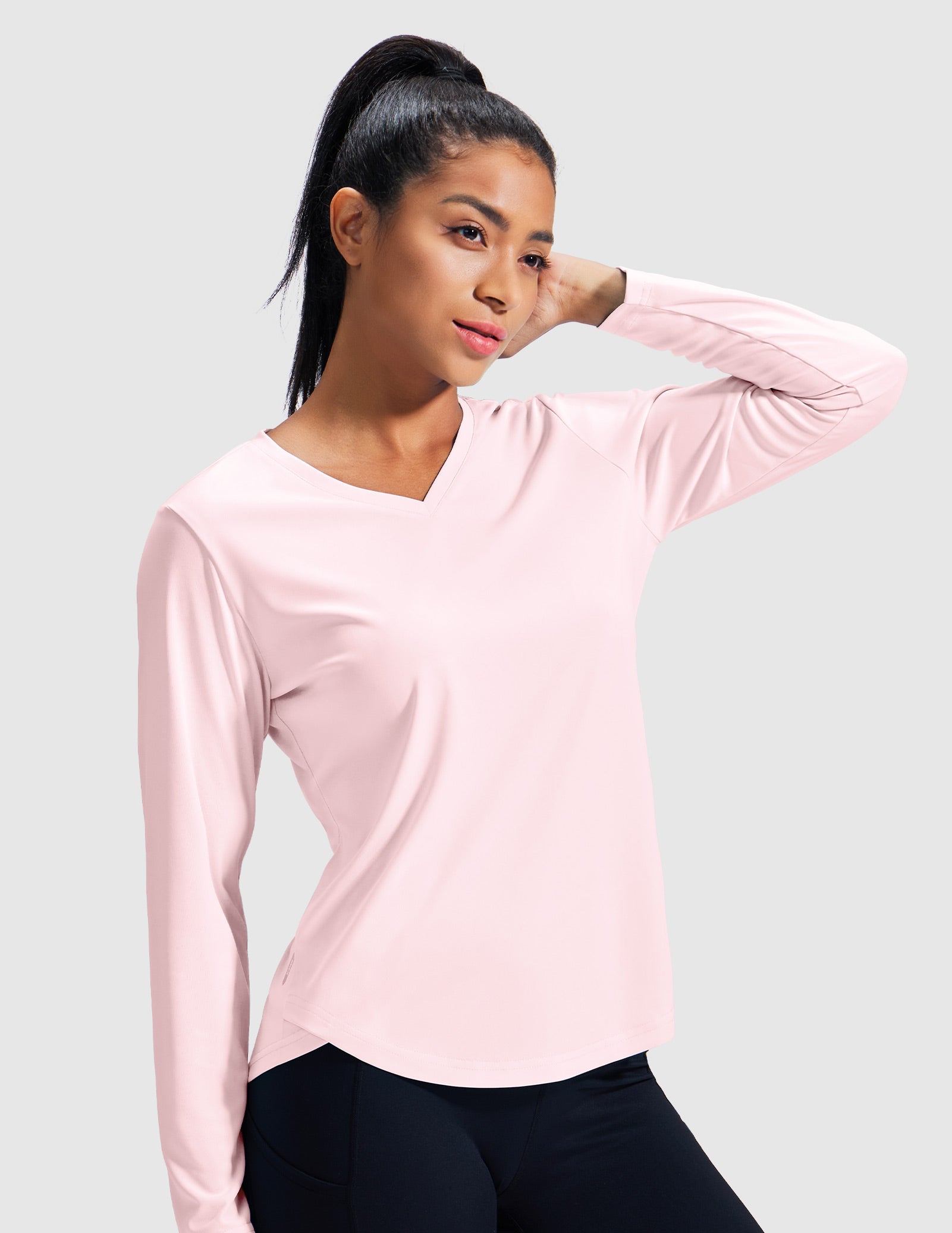 MIER Women’s Long Sleeve Workout Top UPF 50+ V-Neck Dry Fit Running Shirt Women Active Shirt