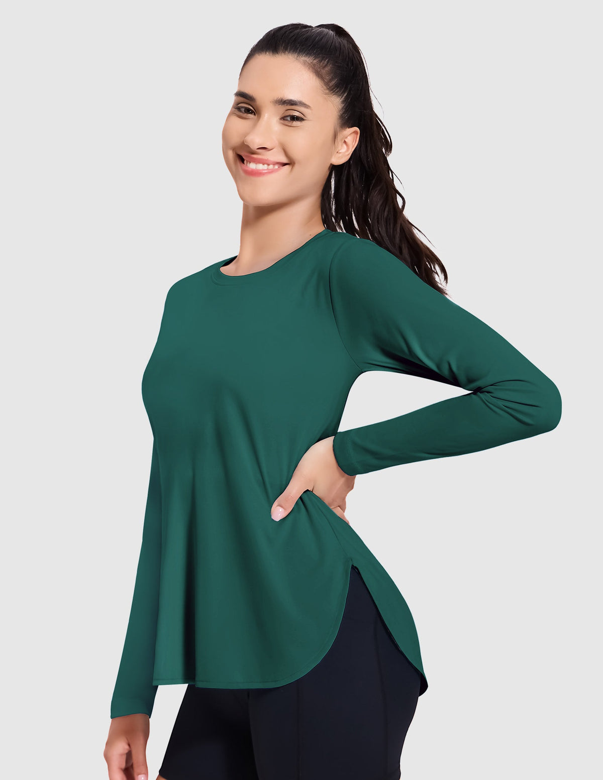 MIER Women's UPF 50 Plus Long Sleeve Running Shirt Sun Protection and Style Women Active Shirt Moss Green / XS