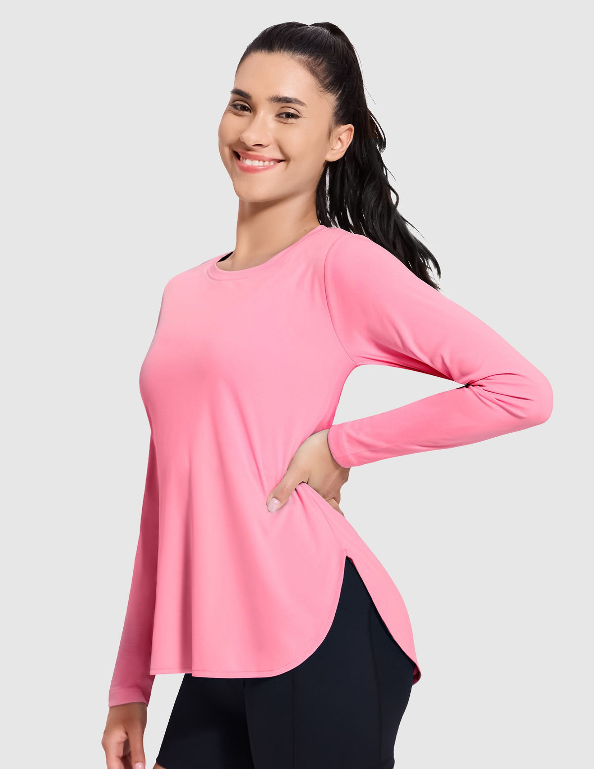 MIER Women's UPF 50 Plus Long Sleeve Running Shirt Sun Protection and Style Women Active Shirt Pink / XS