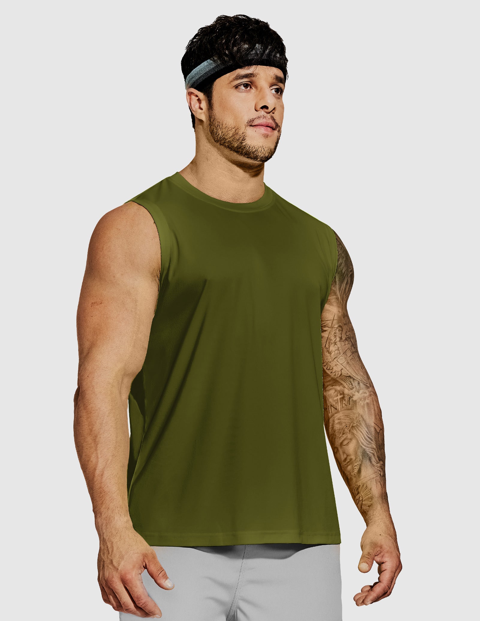 MIER Men’s Workout Tank Top Quick Dry UPF 50+ Sleeveless Gym Running Training Tee Men's Tank Top Army Green / S