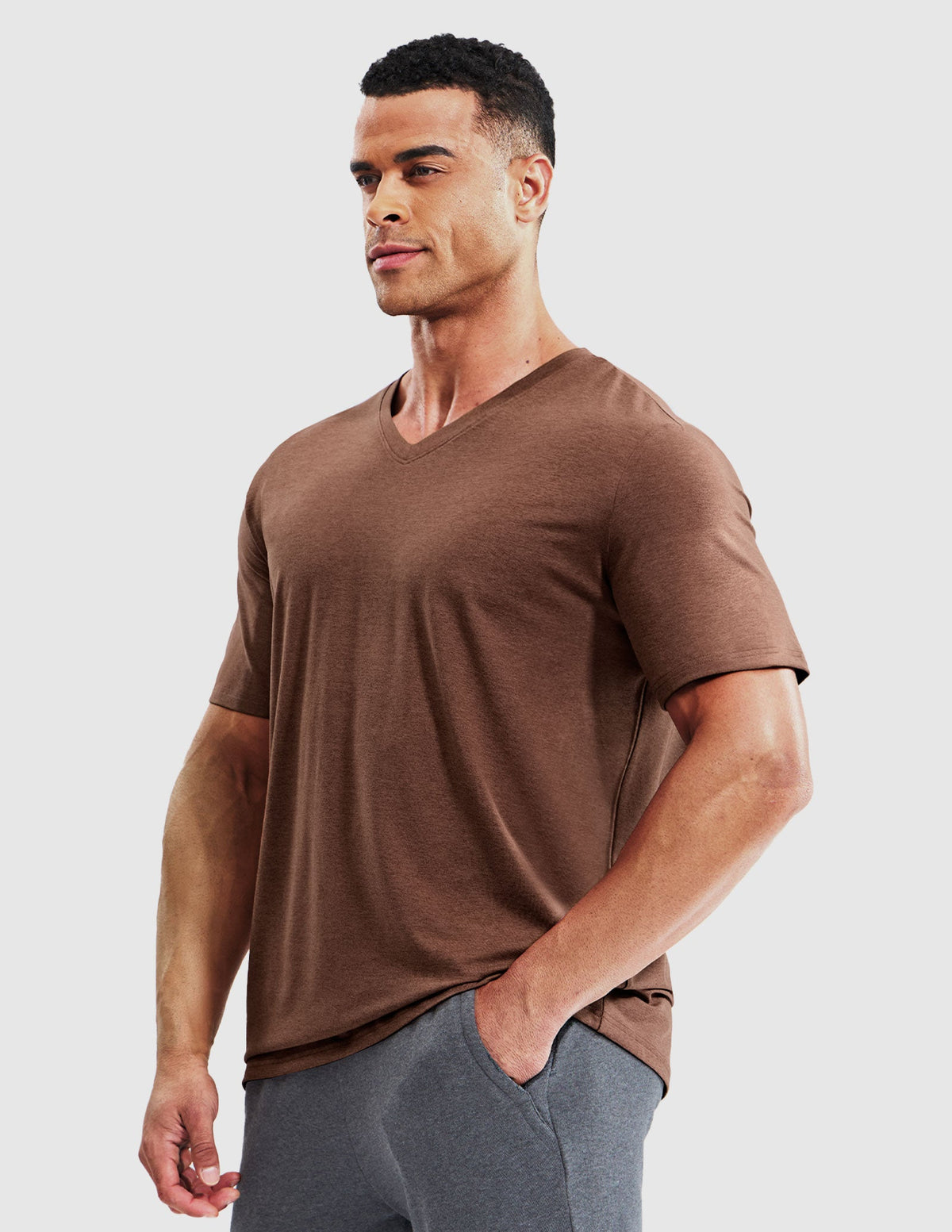 MIER Men’s Buttery Soft Dry Fit V-Neck Workout T-Shirt Men's Shirt Heather Brown / S