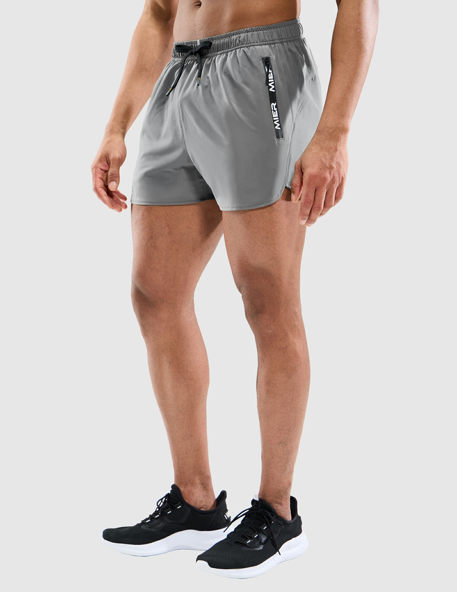 MIER Men's 3 Inch Dry Fit Running Shorts with Brief Liner Men's Shorts Light Grey / XS