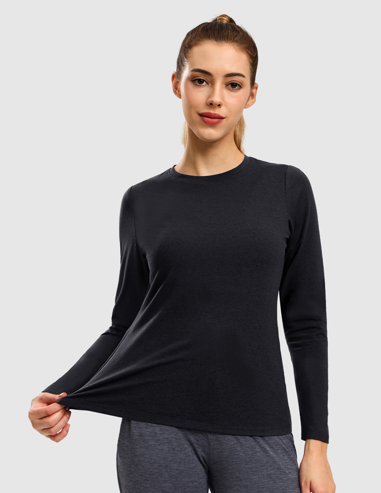 MIER Women’s Buttery Soft Long Sleeve Dry Fit Active T-Shirt Women Active Shirt Heather Black / S