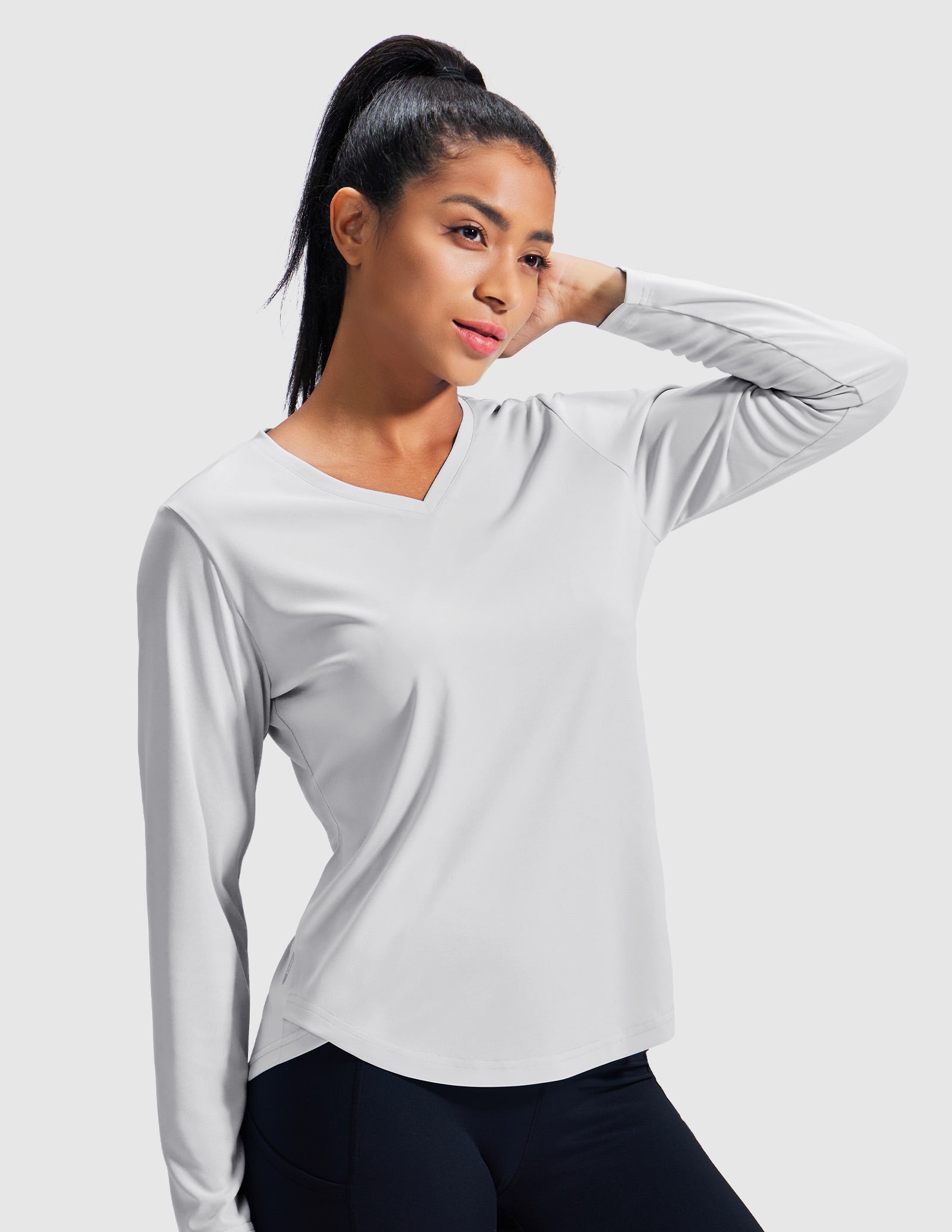 MIER Women’s Long Sleeve Workout Top UPF 50+ V-Neck Dry Fit Running Shirt Women Active Shirt