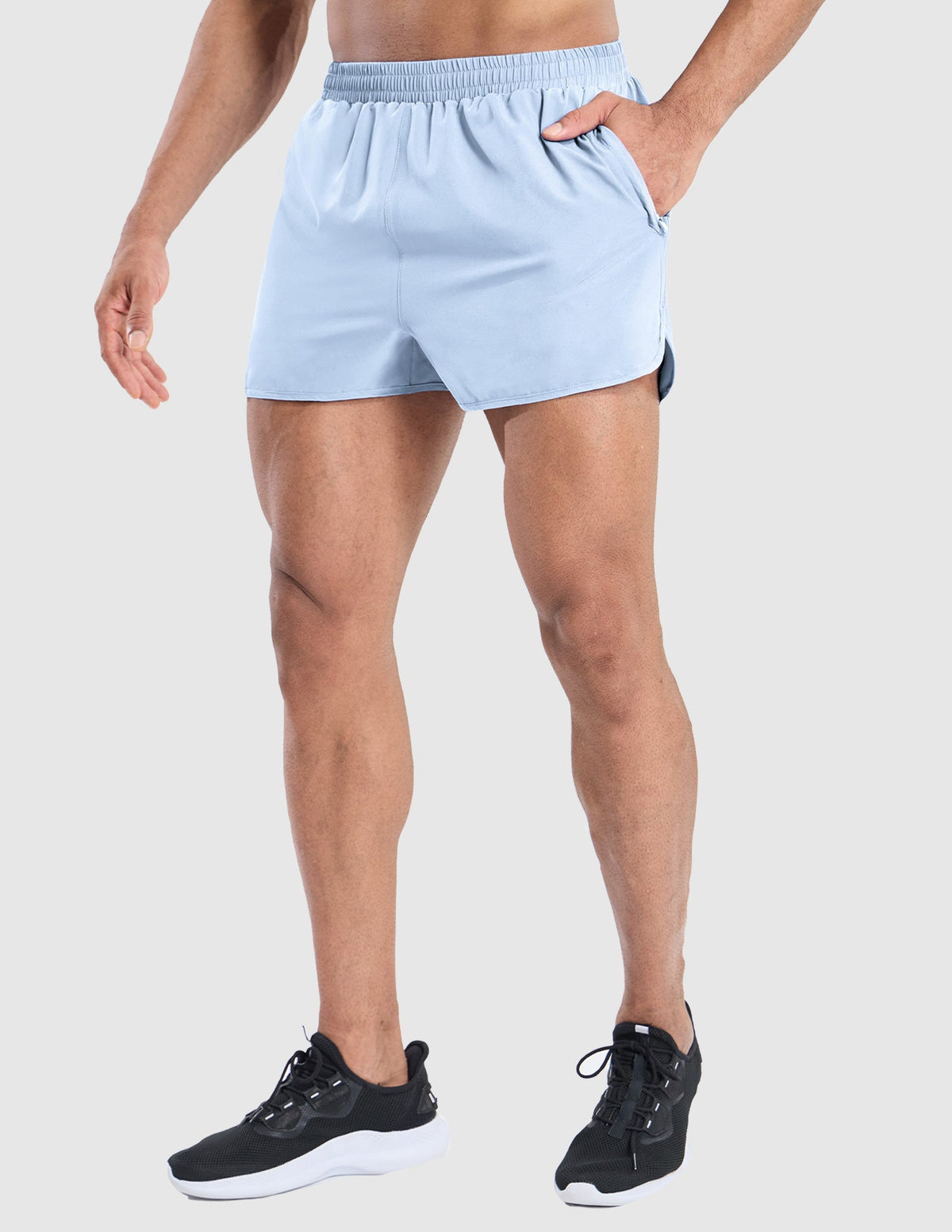 MIER Men's 3 Inch Marathon Running Shorts with Brief Liner Men's Shorts Light Blue / XS