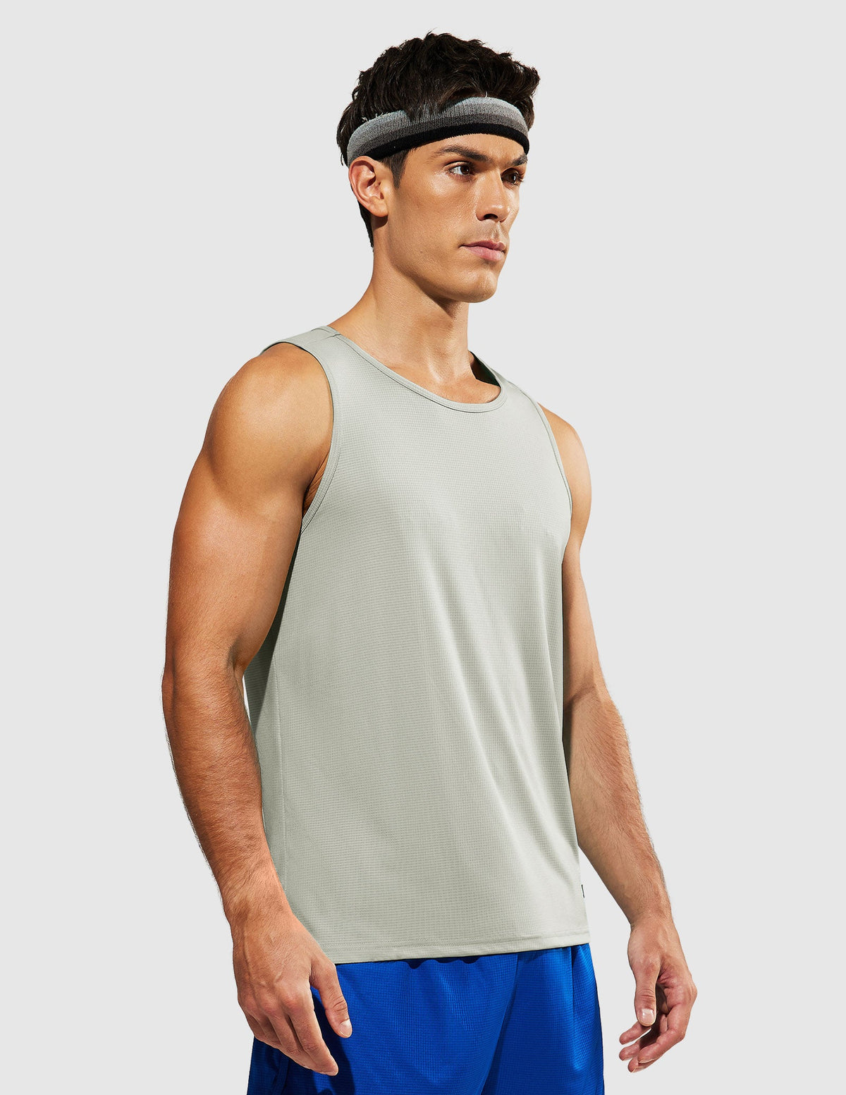 MIER Summer Running Tank Top Lightweight and Sweat Wicking Men's Tank Top Light Grey / S