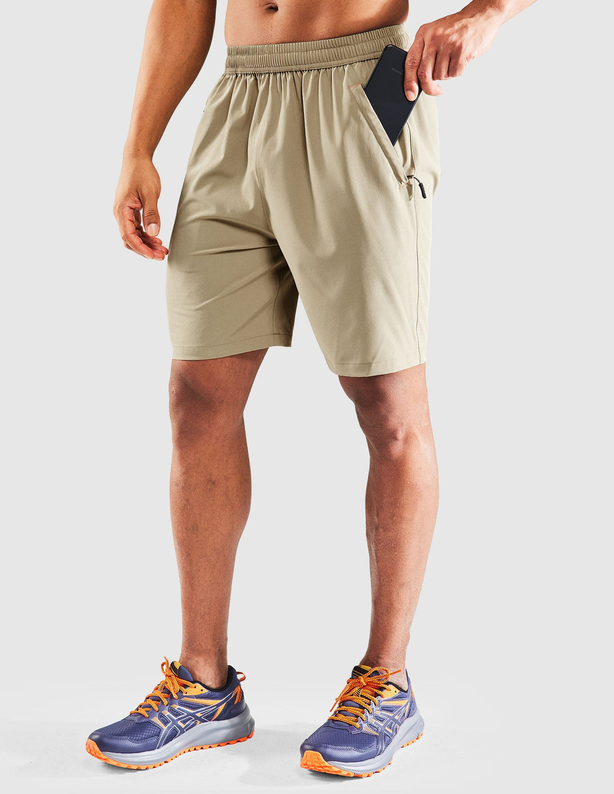 MIER Men's 7 Inch Quick Dry Running Shorts with Phone Pocket Men's Shorts Light Khaki / S