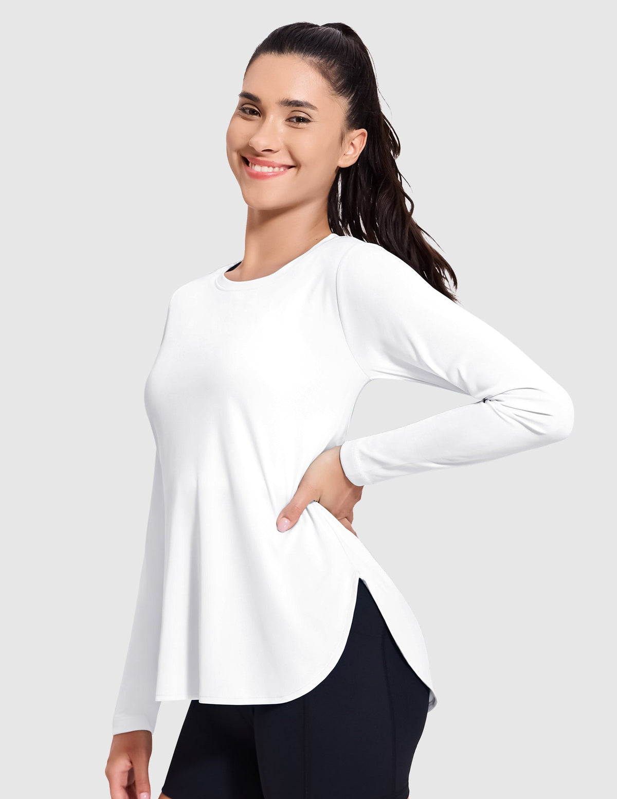 MIER Women's UPF 50 Plus Long Sleeve Running Shirt Sun Protection and Style Women Active Shirt White / XS