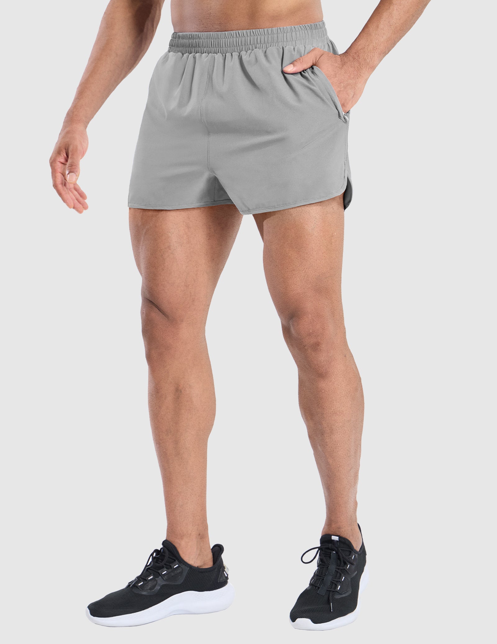 MIER Men's 3 Inch Marathon Running Shorts with Brief Liner Men's Shorts Light Grey / XS