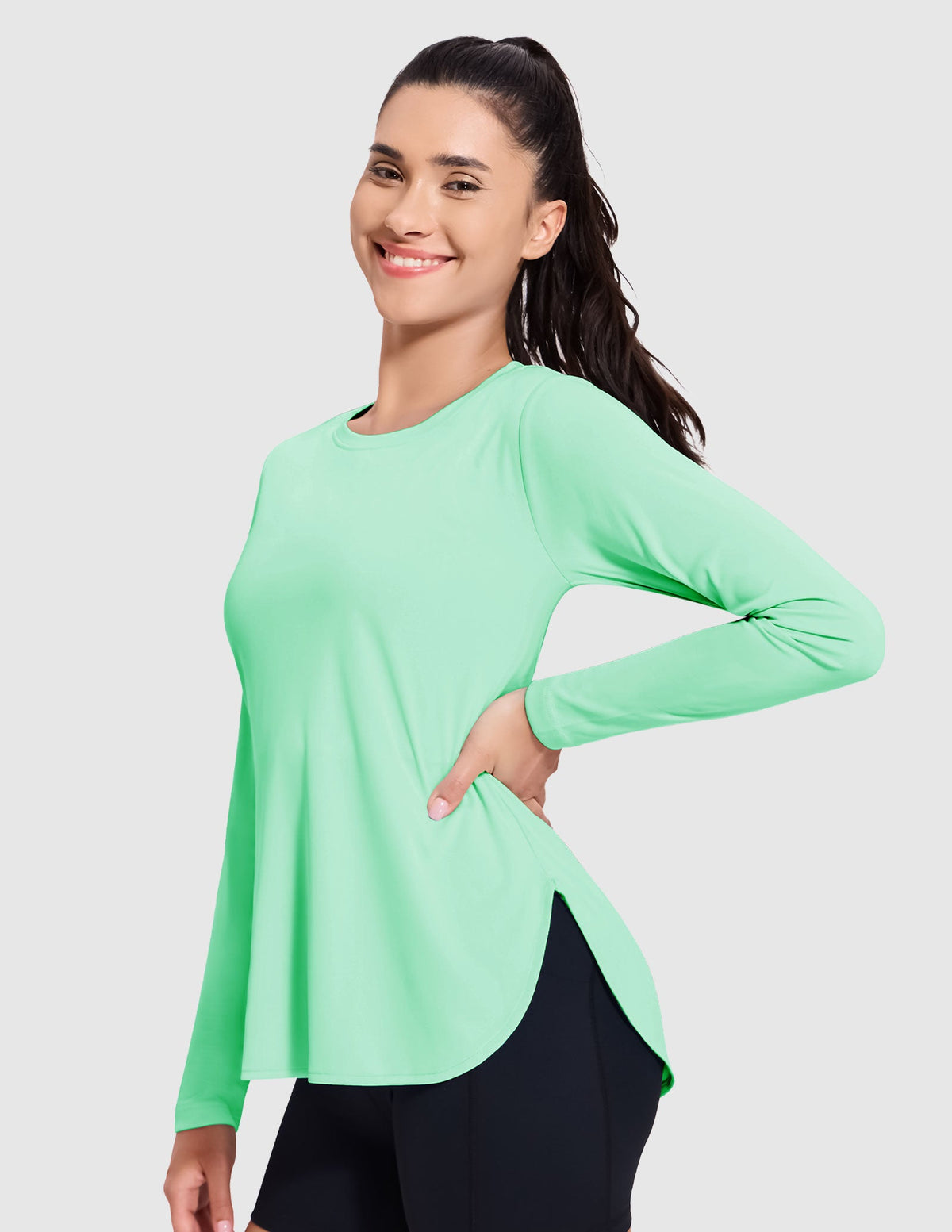 MIER Women's UPF 50 Plus Long Sleeve Running Shirt Sun Protection and Style Women Active Shirt Mint Green / XS