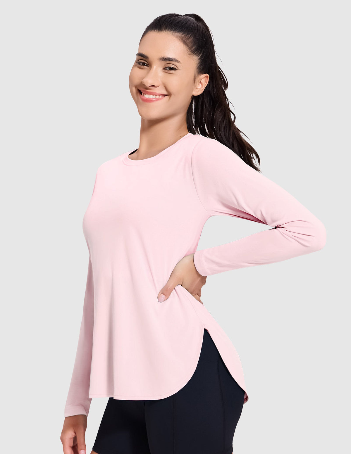 MIER Women's UPF 50 Plus Long Sleeve Running Shirt Sun Protection and Style Women Active Shirt Light Pink / XS