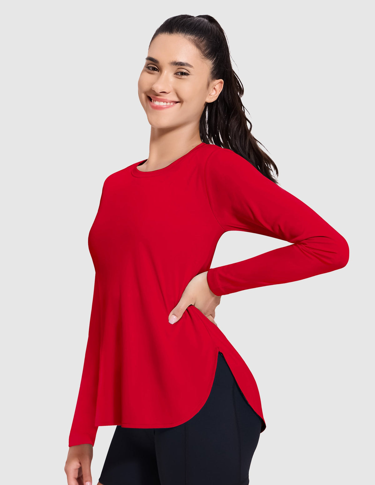 MIER Women's UPF 50 Plus Long Sleeve Running Shirt Sun Protection and Style Women Active Shirt Red / XS