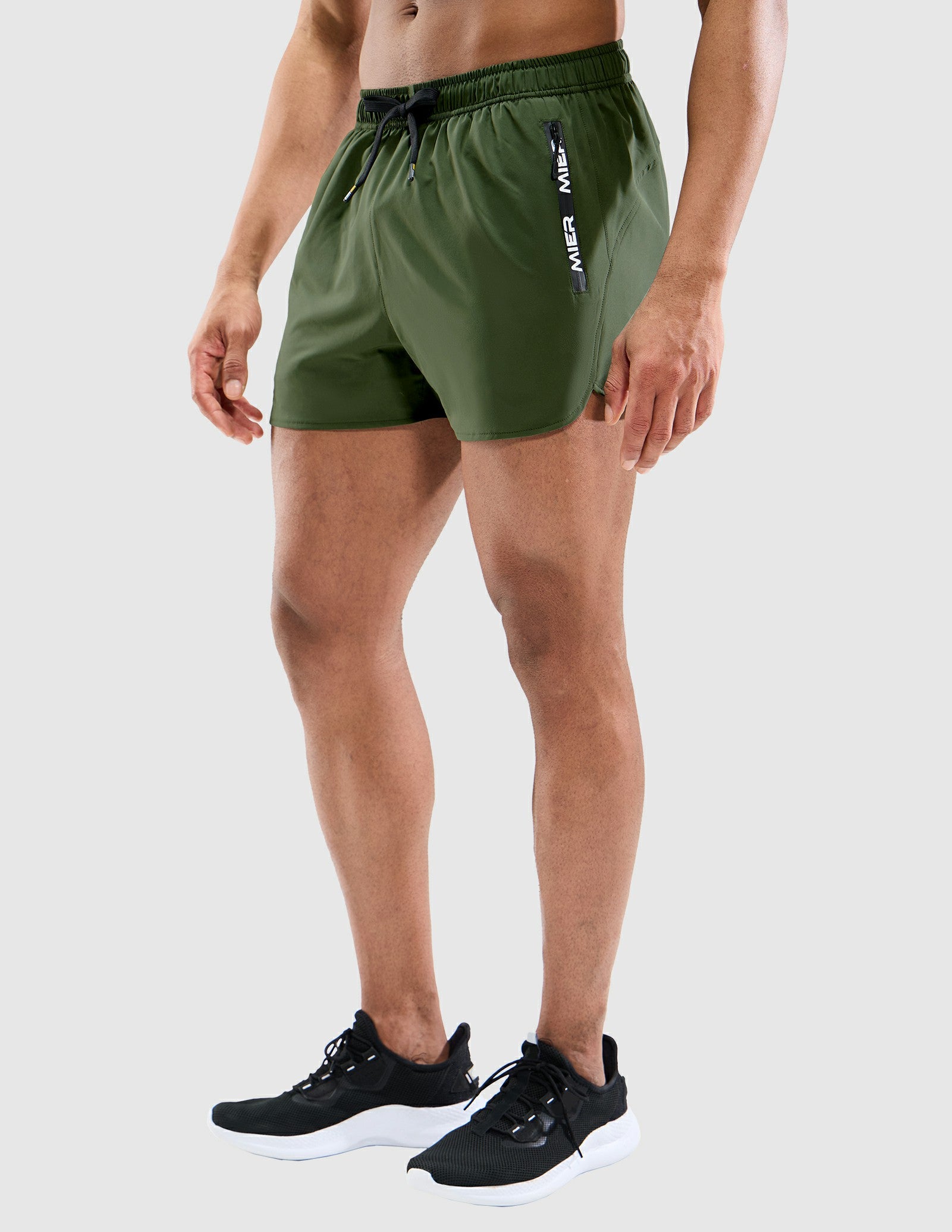 MIER Men's 3 Inch Dry Fit Running Shorts with Brief Liner Men's Shorts Army Green / XS