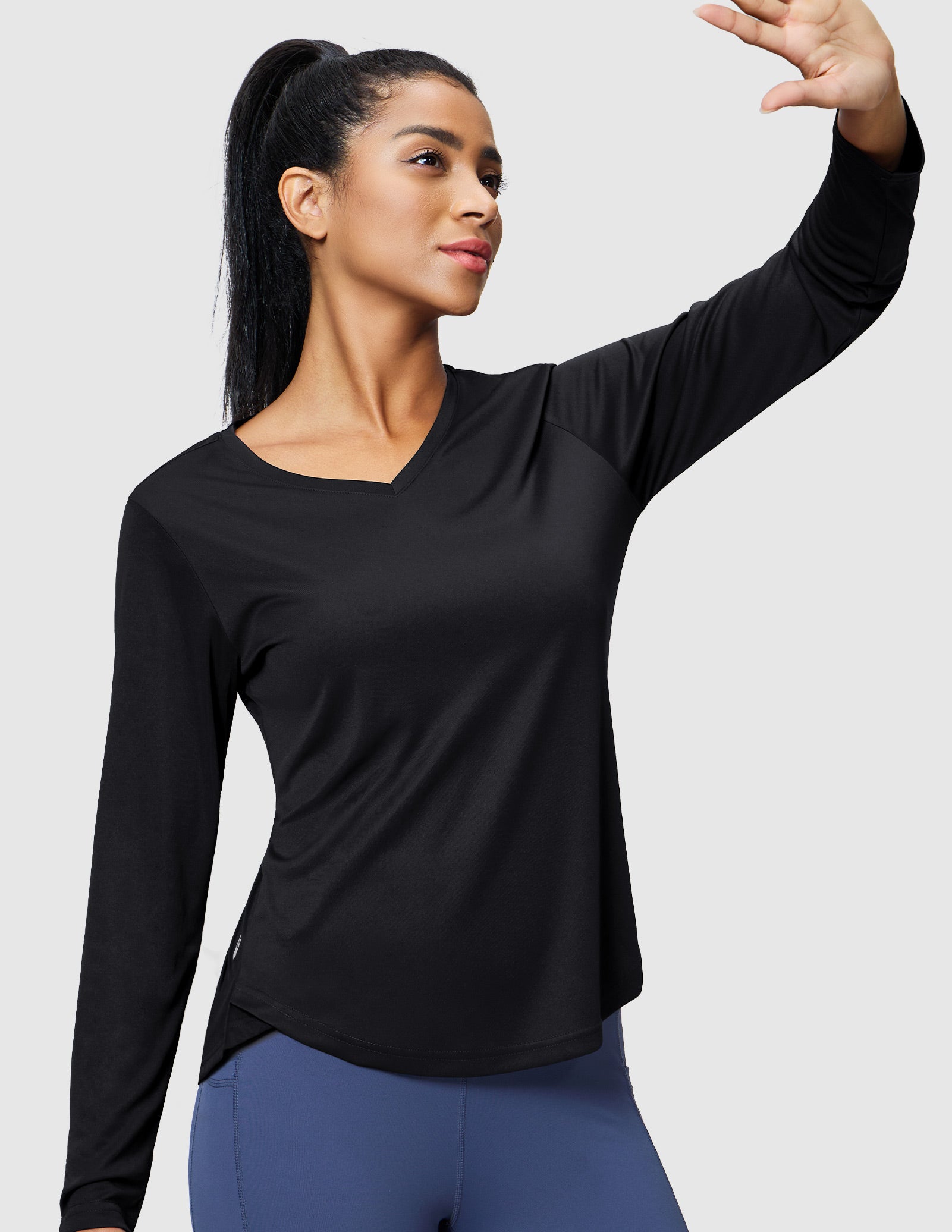 MIER Women’s Long Sleeve Workout Top UPF 50+ V-Neck Dry Fit Running Shirt Women Active Shirt