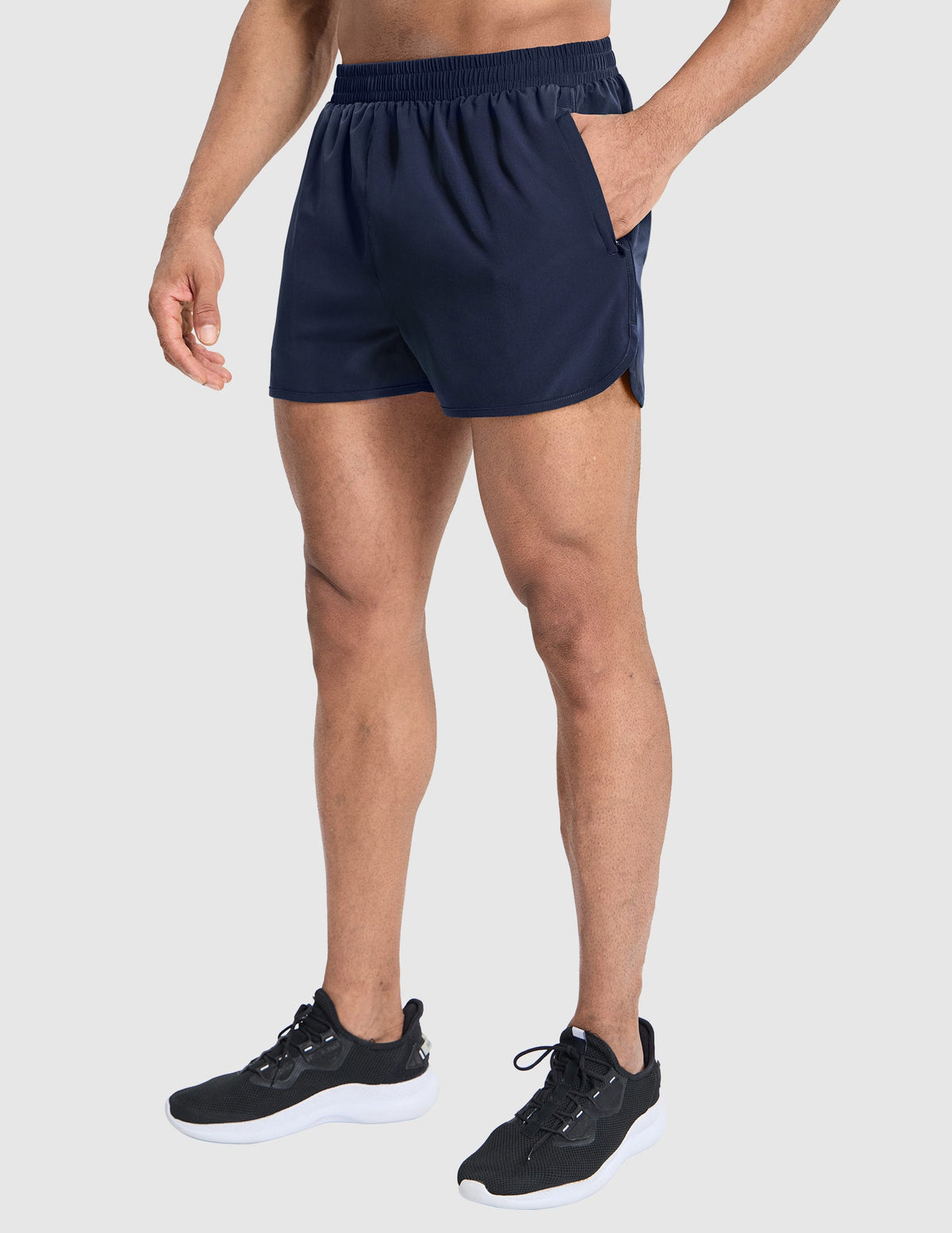 MIER Men's 3 Inch Marathon Running Shorts with Brief Liner Men's Shorts Navy Blue / XS