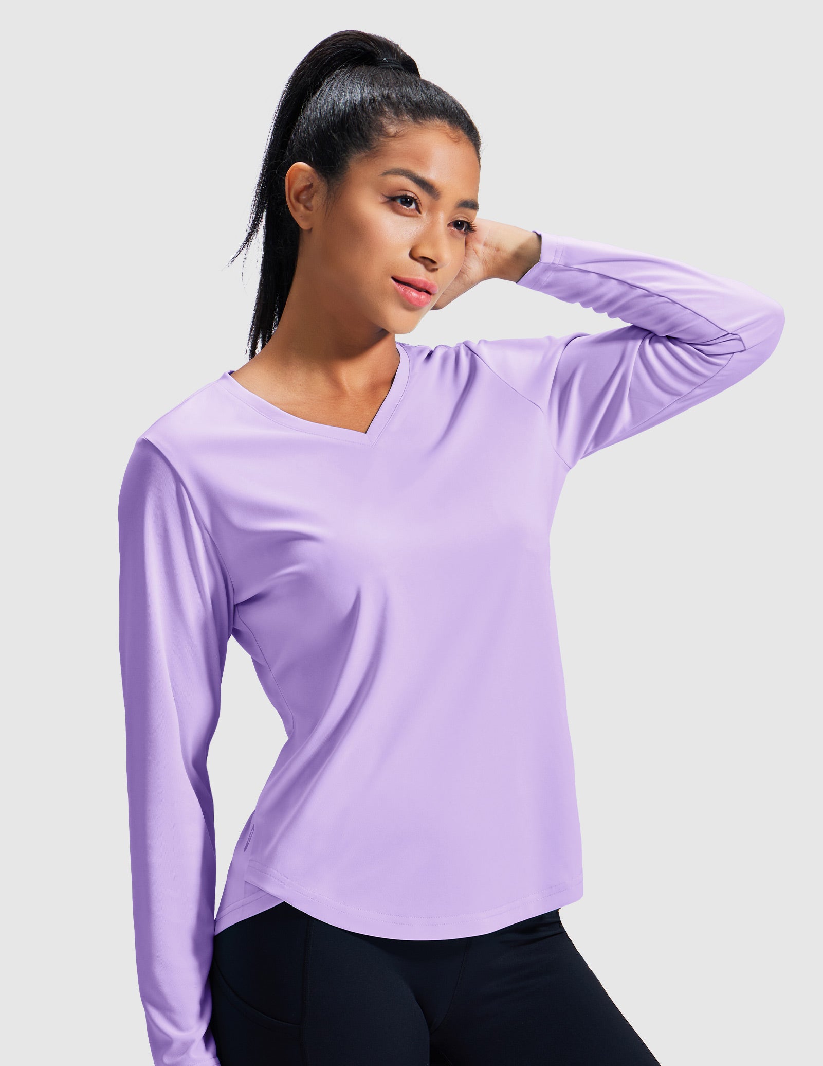 MIER Women’s Long Sleeve Workout Top UPF 50+ V-Neck Dry Fit Running Shirt Women Active Shirt