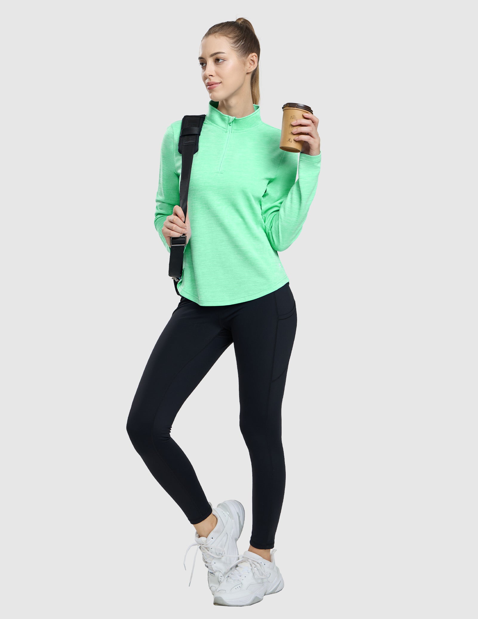 MIER Women's Quarter Zip Long Sleeve Running Shirt with UPF 50+ Women Active Shirt