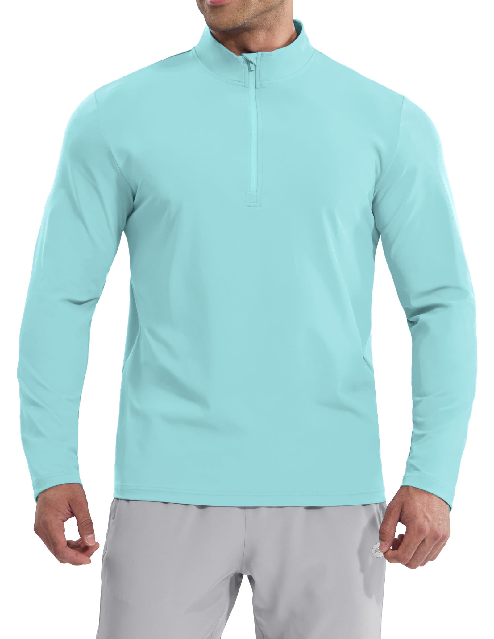 MIER Men’s Quarter Zip Running Long Sleeve, Quick Dry and Reflective Men's Shirt