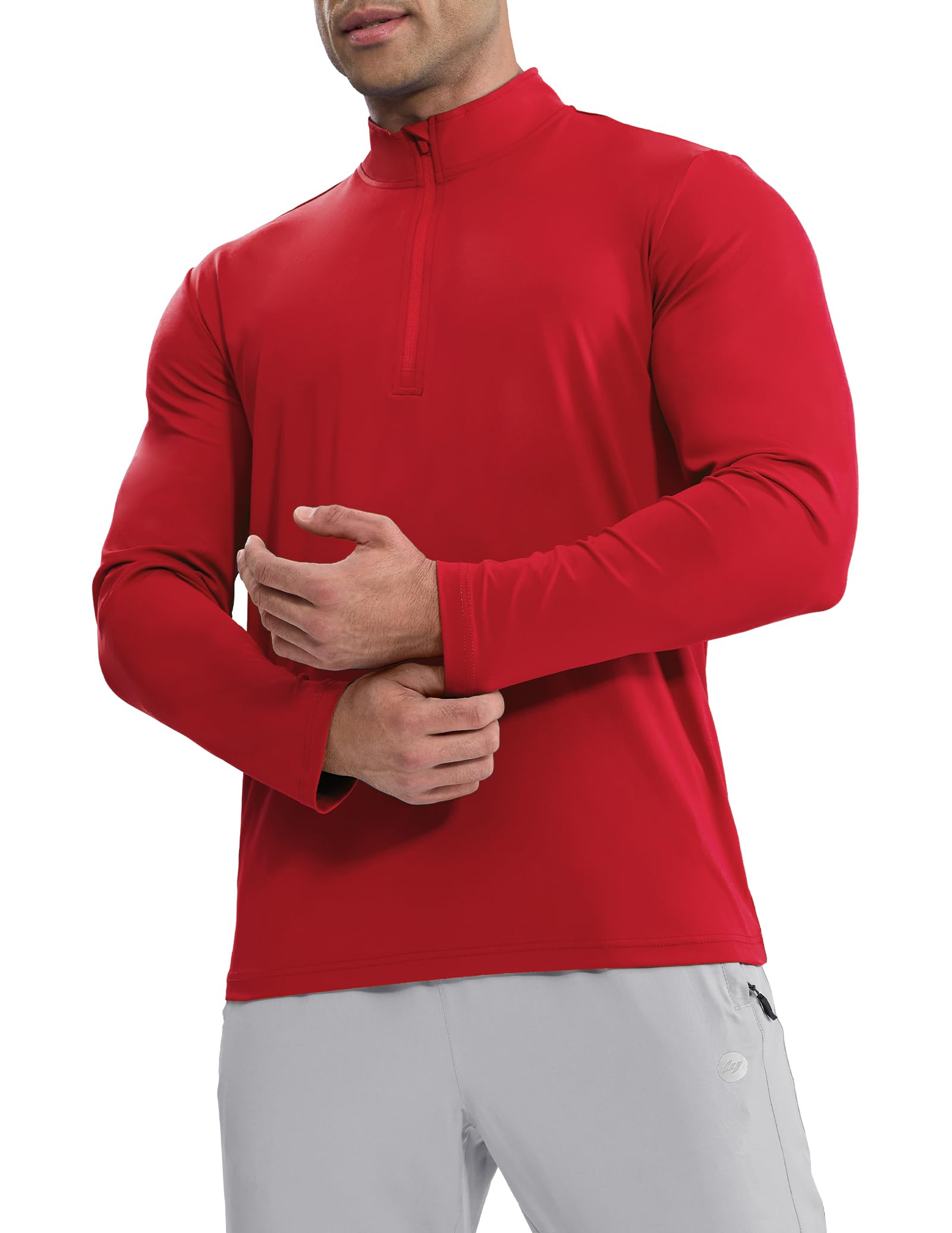 MIER Men’s Quarter Zip Running Long Sleeve, Quick Dry and Reflective Men's Shirt