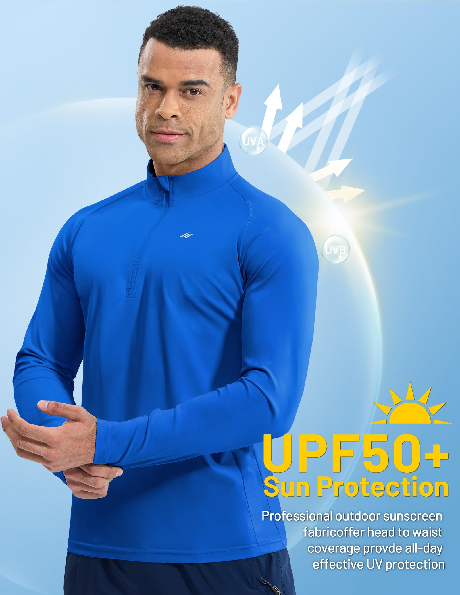 MIER Lightweight Quarter Zip Running Shirt, Breathable and Sun Protection Men's T-Shirts