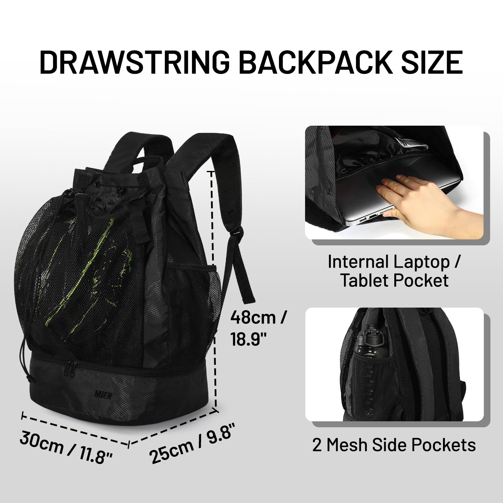 MIER Drawstring Basketball Backpack Soccer Bag with Shoe Compartment Backpack Bag