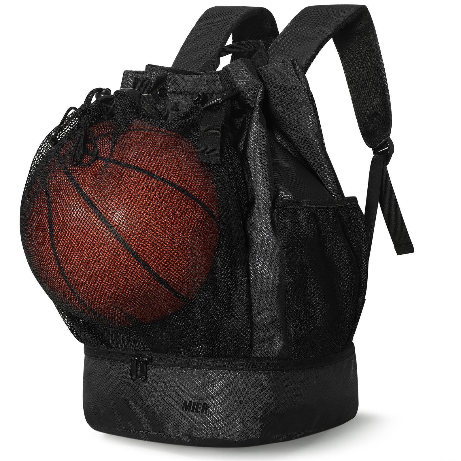 MIER Drawstring Basketball Backpack Soccer Bag with Shoe Compartment Backpack Bag Black