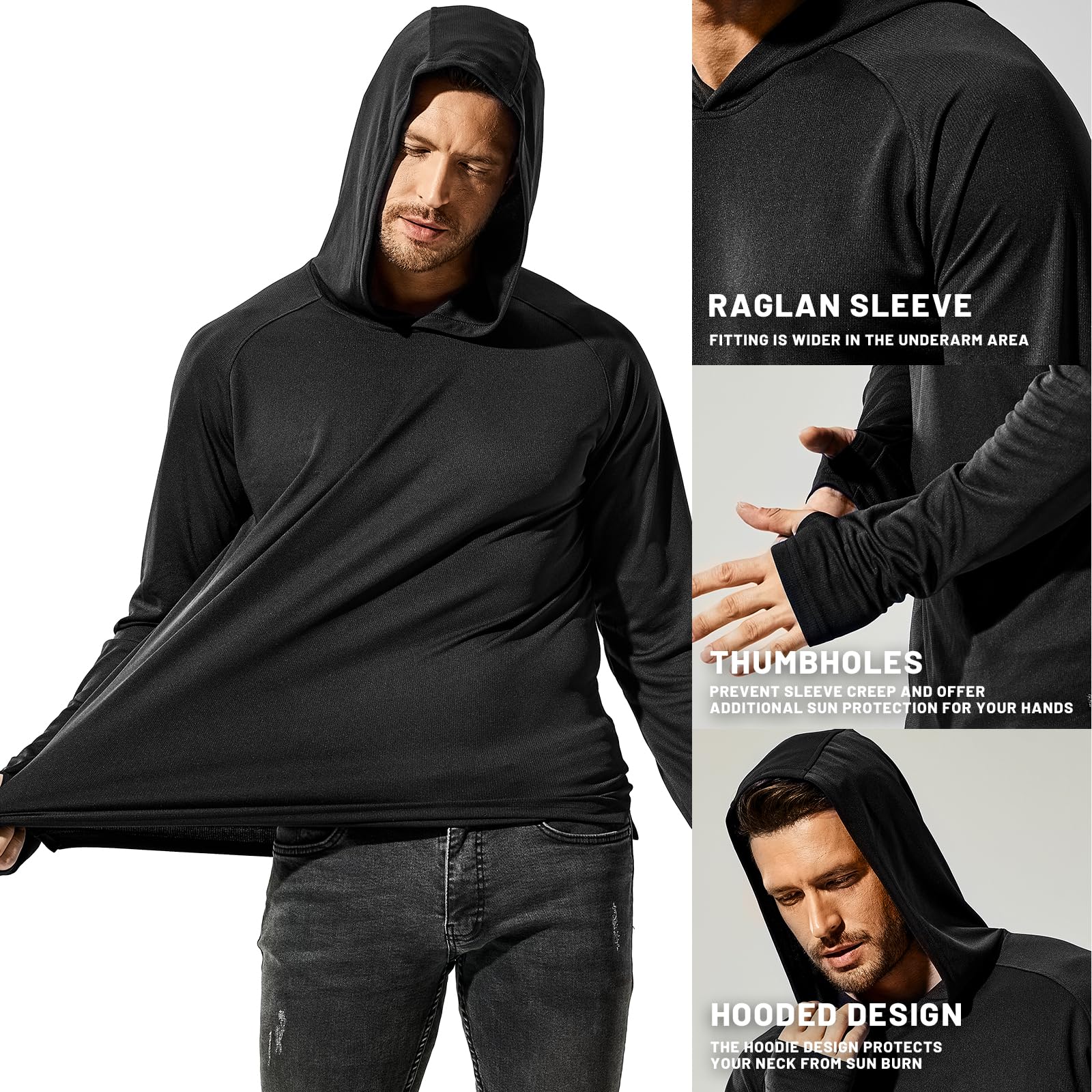 MIER Men's Performance Long Sleeve Hooded Sun Shirt Men's T-Shirts