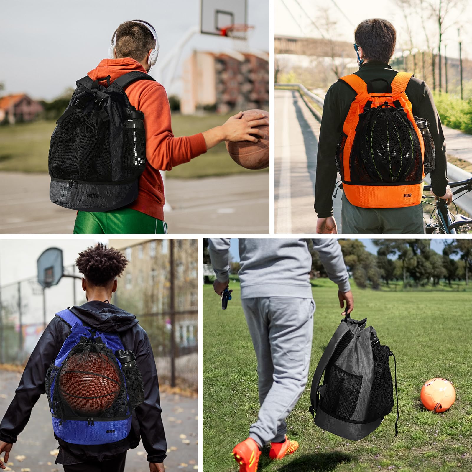 MIER Drawstring Basketball Backpack Soccer Bag with Shoe Compartment Backpack Bag