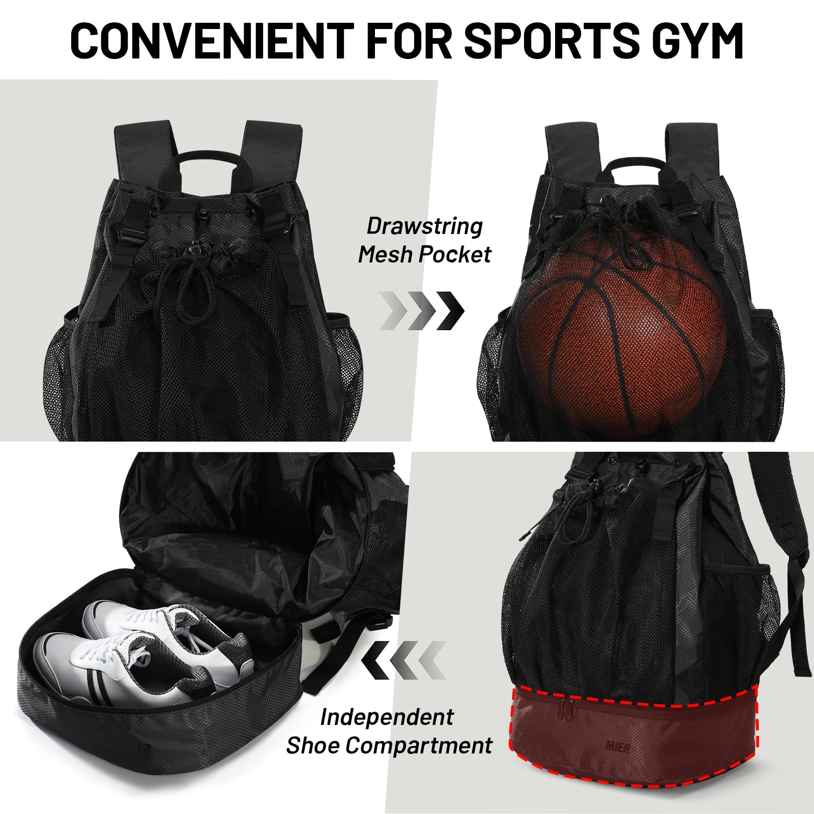 MIER Drawstring Basketball Backpack Soccer Bag with Shoe Compartment Backpack Bag