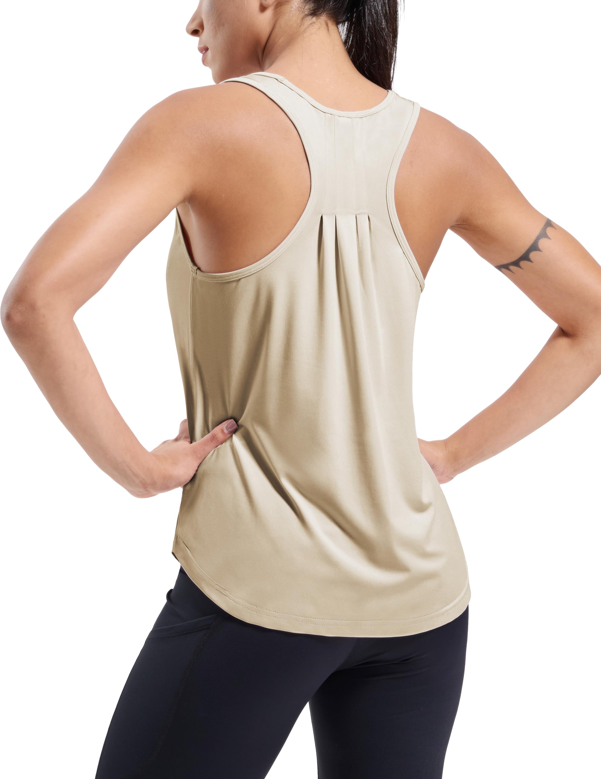 MIER Women's Racerback Tank Tops for Workout Dry Fit Shirts Light Khaki / XS